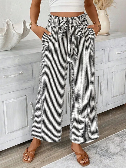 Pantalón Rayas anchas Cintura Alta Mujer - Vestiria