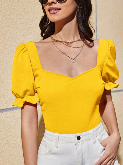 Blusa Mujer Cuello Corazón Manga Corta Floral