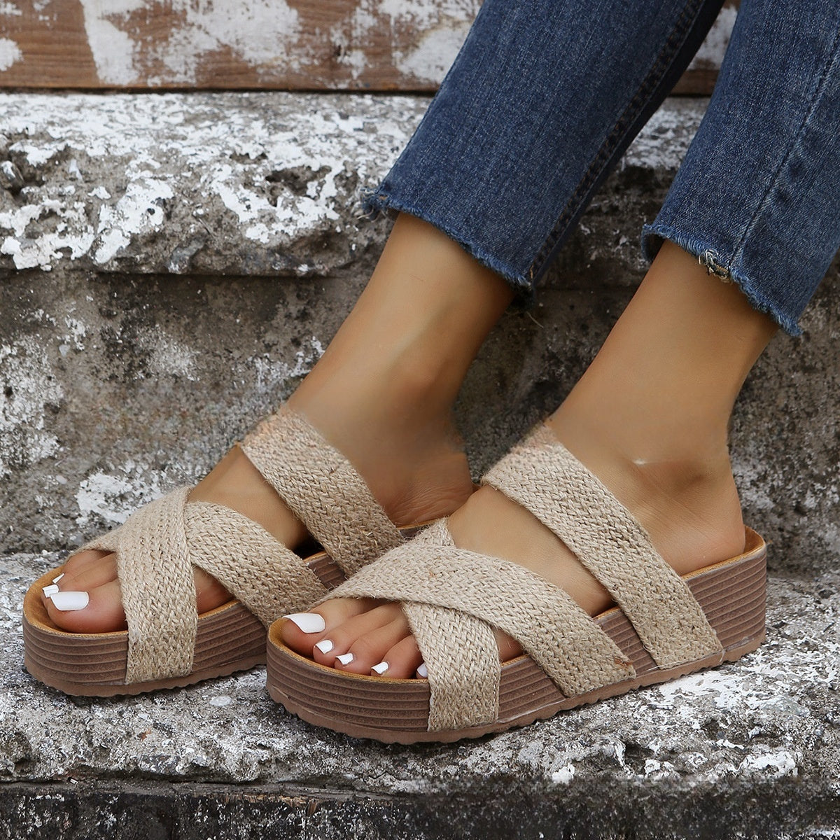 Sandalias de Cuña de Cuerda Tejida para Mujer Verano - Vestiria