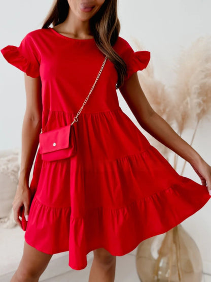 Vestido Corto Volantes Florales Manga Desigual