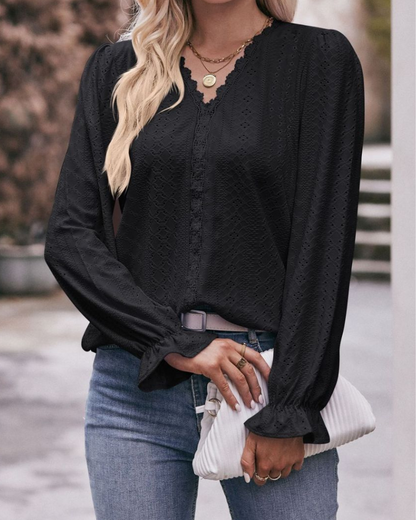 Blusa Femenina Cuello V Manga Ancha
