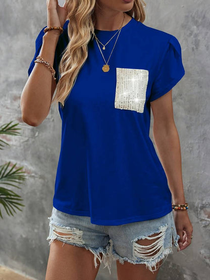 Blusa Fashion con Mangas Florales y Bolsillo Brillante