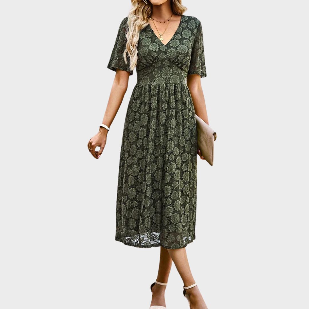 Vestido de Encaje Elegante con Escote en V - Vestiria