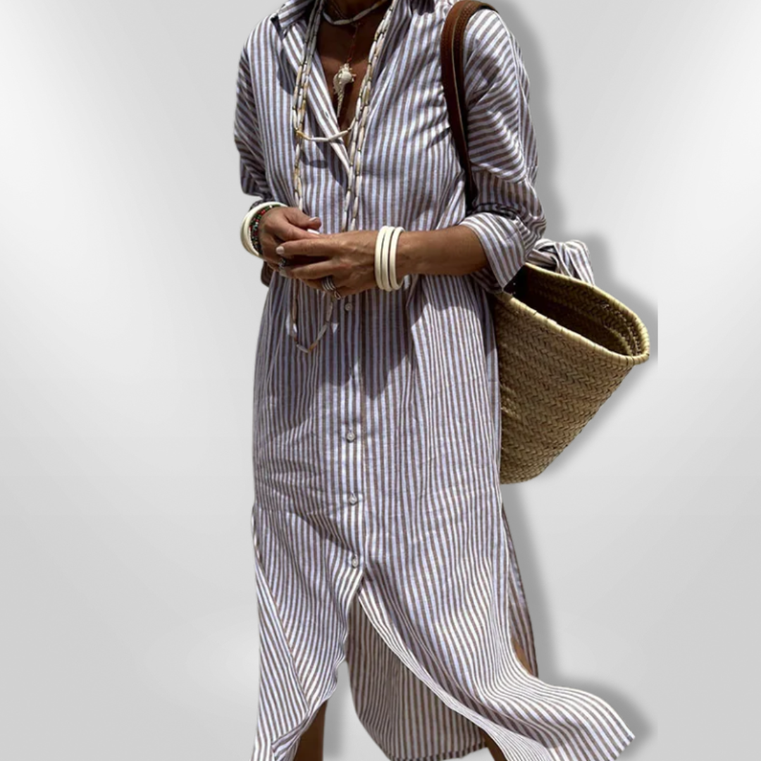 Vestido Rayas Estrechas con Cintura Ajustable - Vestiria