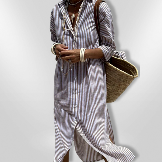Vestido Rayas Estrechas con Cintura Ajustable - Vestiria