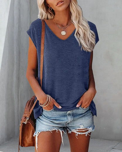 Camiseta Casual Cuello V Relajada