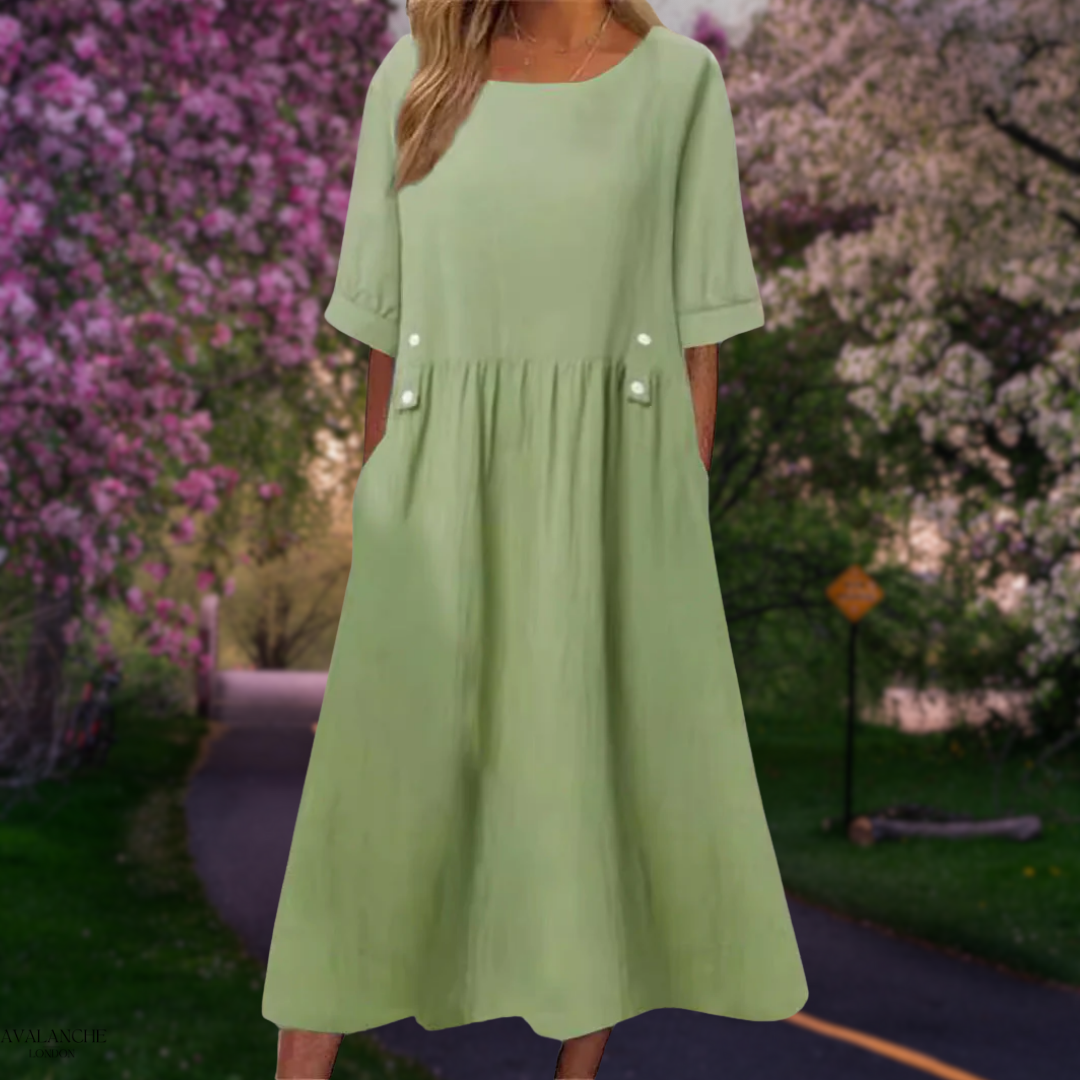 Vestido Midi Ligero de Verano con Mangas Cortas