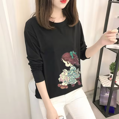 Camisa Negra Algodón Manga Larga Femenina