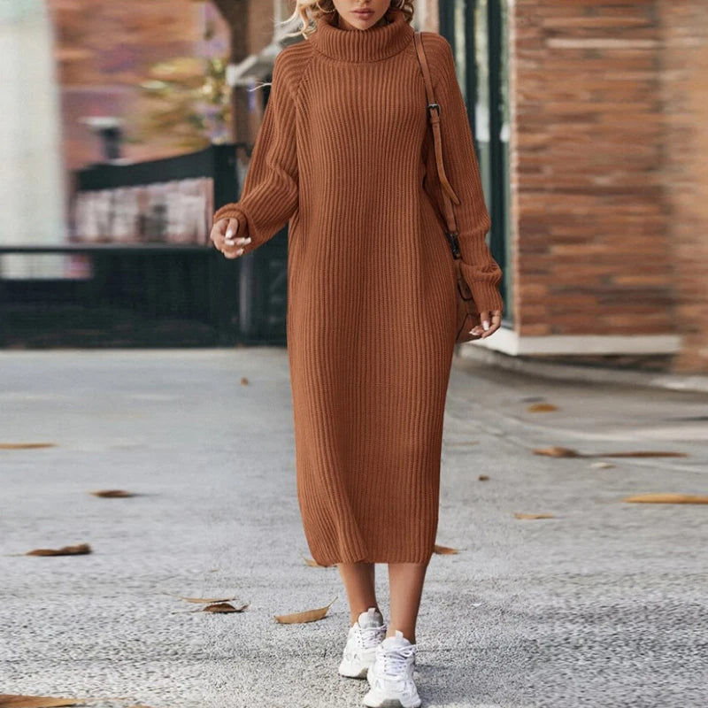 Vestido Largo Cuello Alto Mujer Cómodo