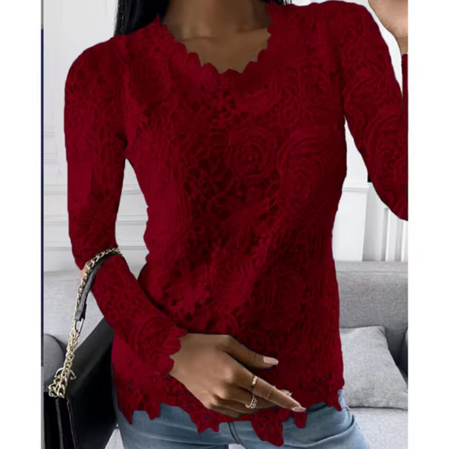 Blusa de encaje floral femenina