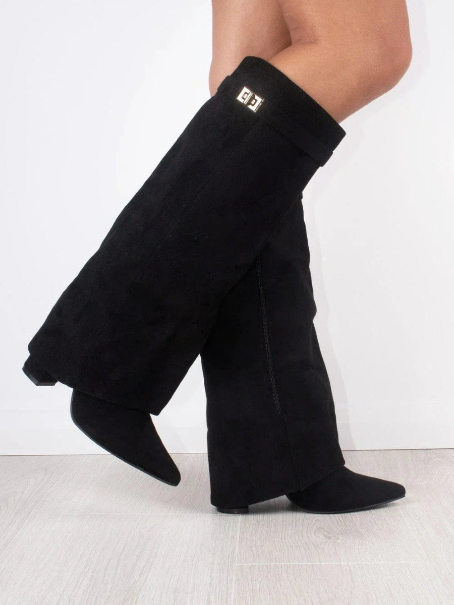 Botas Cuero Altas con Cierre_MetaData: Botas Cuero Muslo con Hebilla se convierte en 
Botas Cuero Altas con Cierre