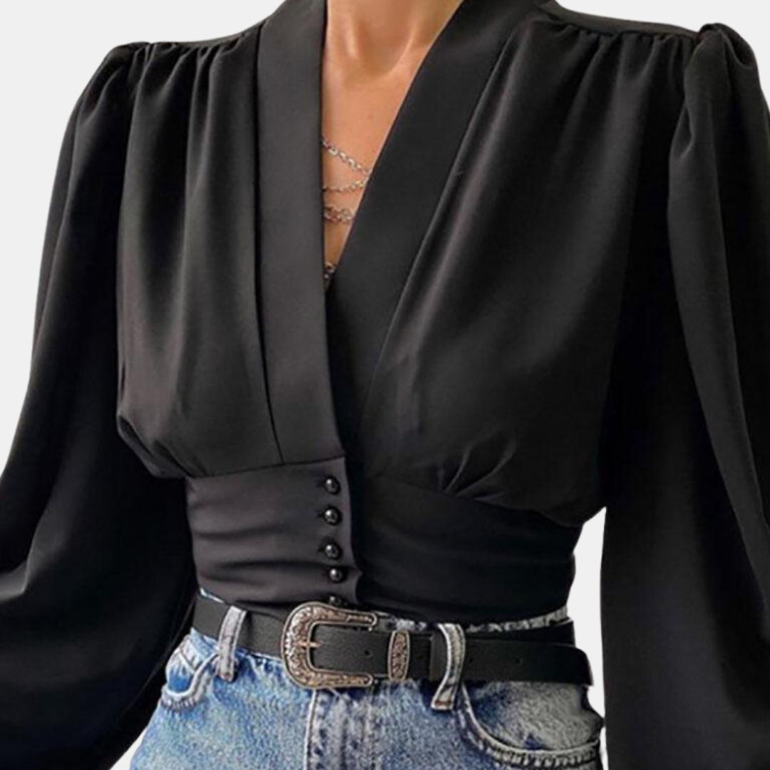 Blusa Mujer Elegante Mangas Rizadas