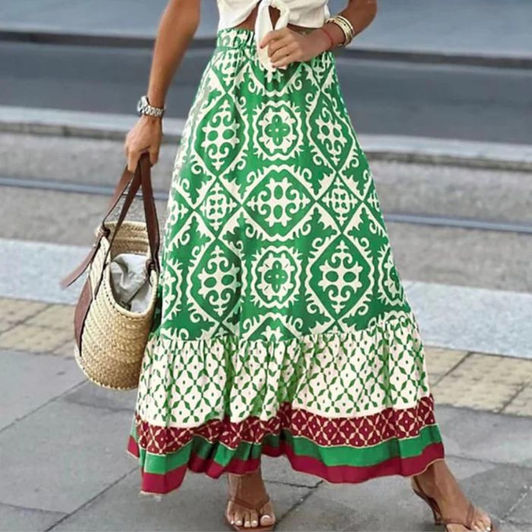 Falda Étnica Maxi con Volantes Colorida