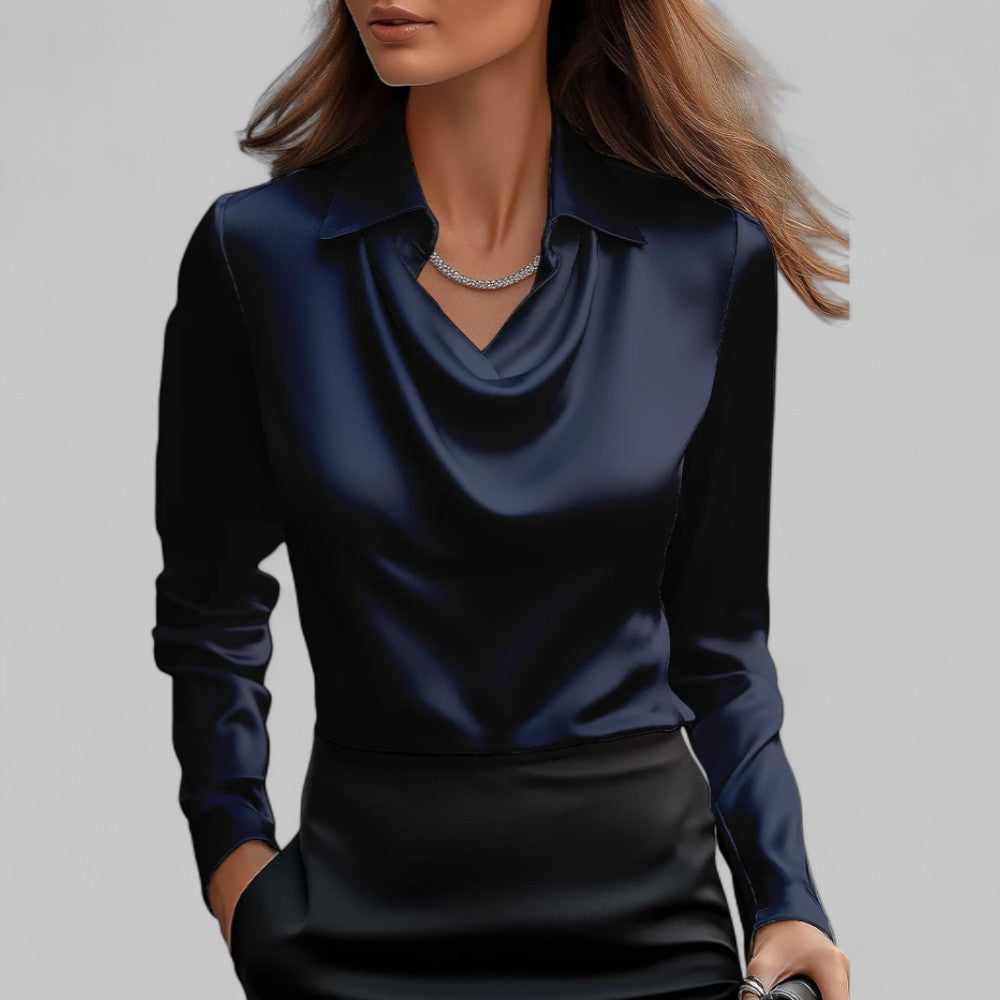 Blusa Mujer Satinada Cuello Drapeado Elegante
