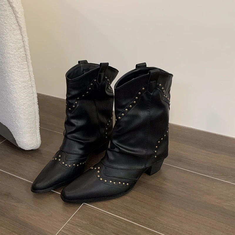 Botas Vaqueras Mujer Tacón Medio Decoradas