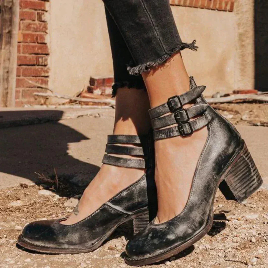 Zapatos Tacón Cuero Elegantes