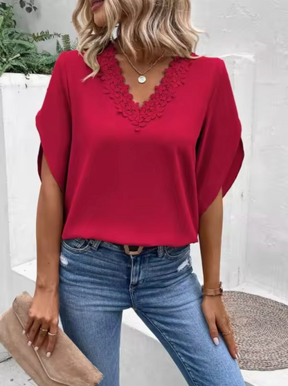 Camisa Encaje Elegante con Escote V