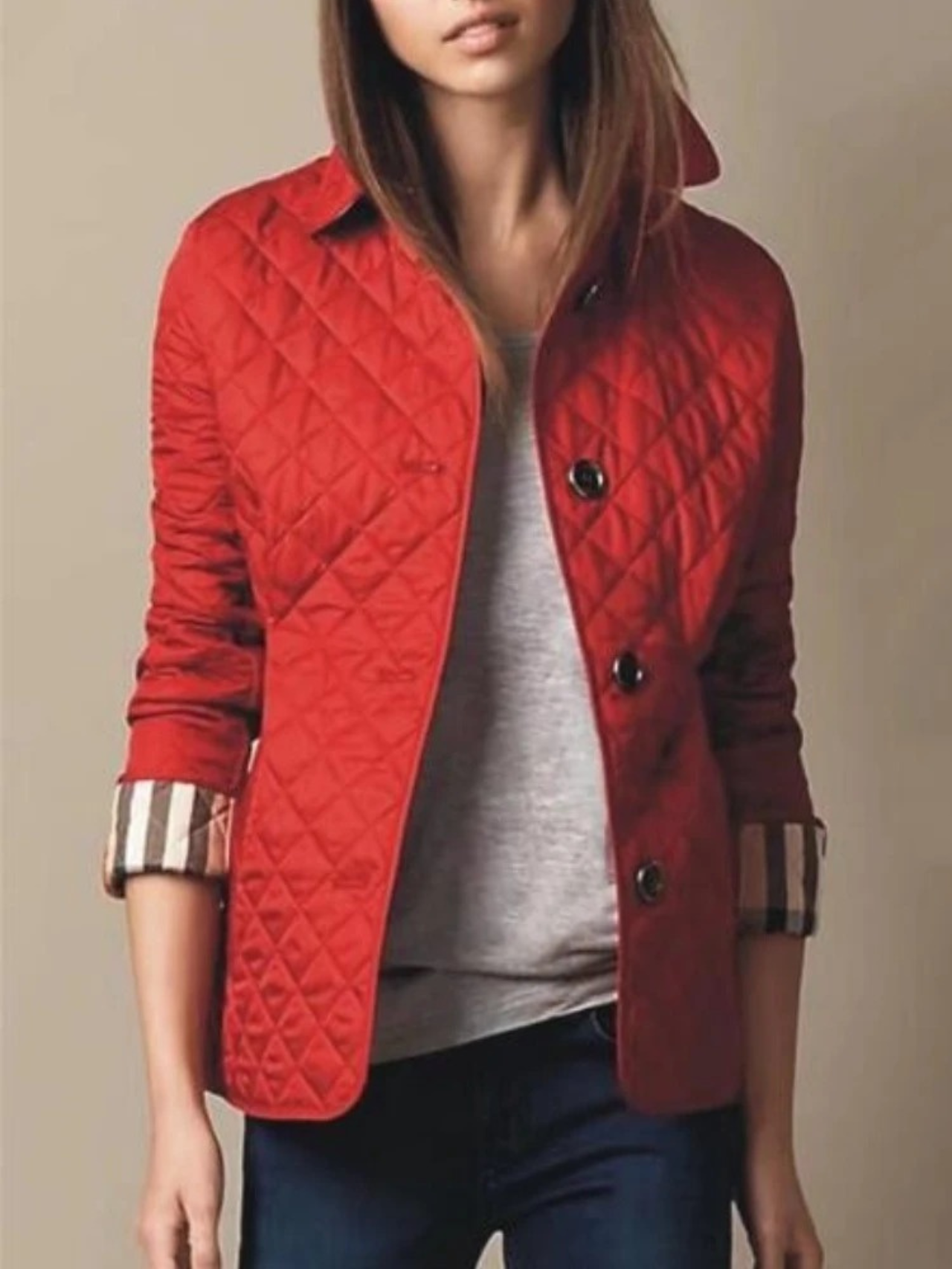 Chaqueta cortaviento mujer estampado cuadros abrigo invierno