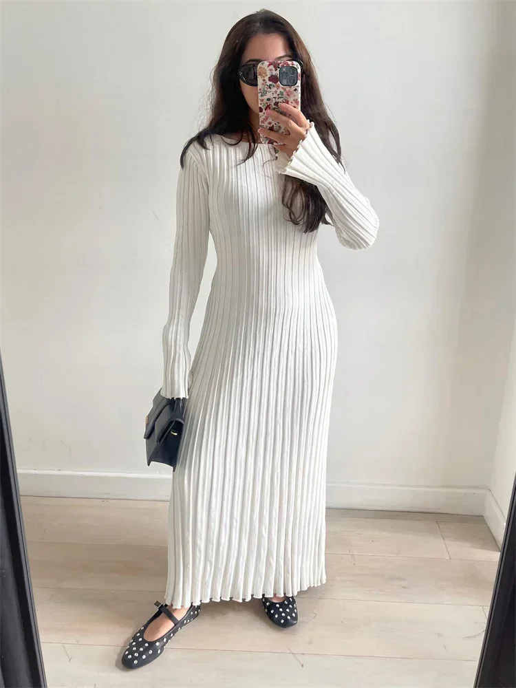 Vestido Largo Cuello Alto Elástico Mujer