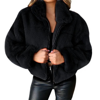 Chaqueta Teddy Mujer Corta Cremallera