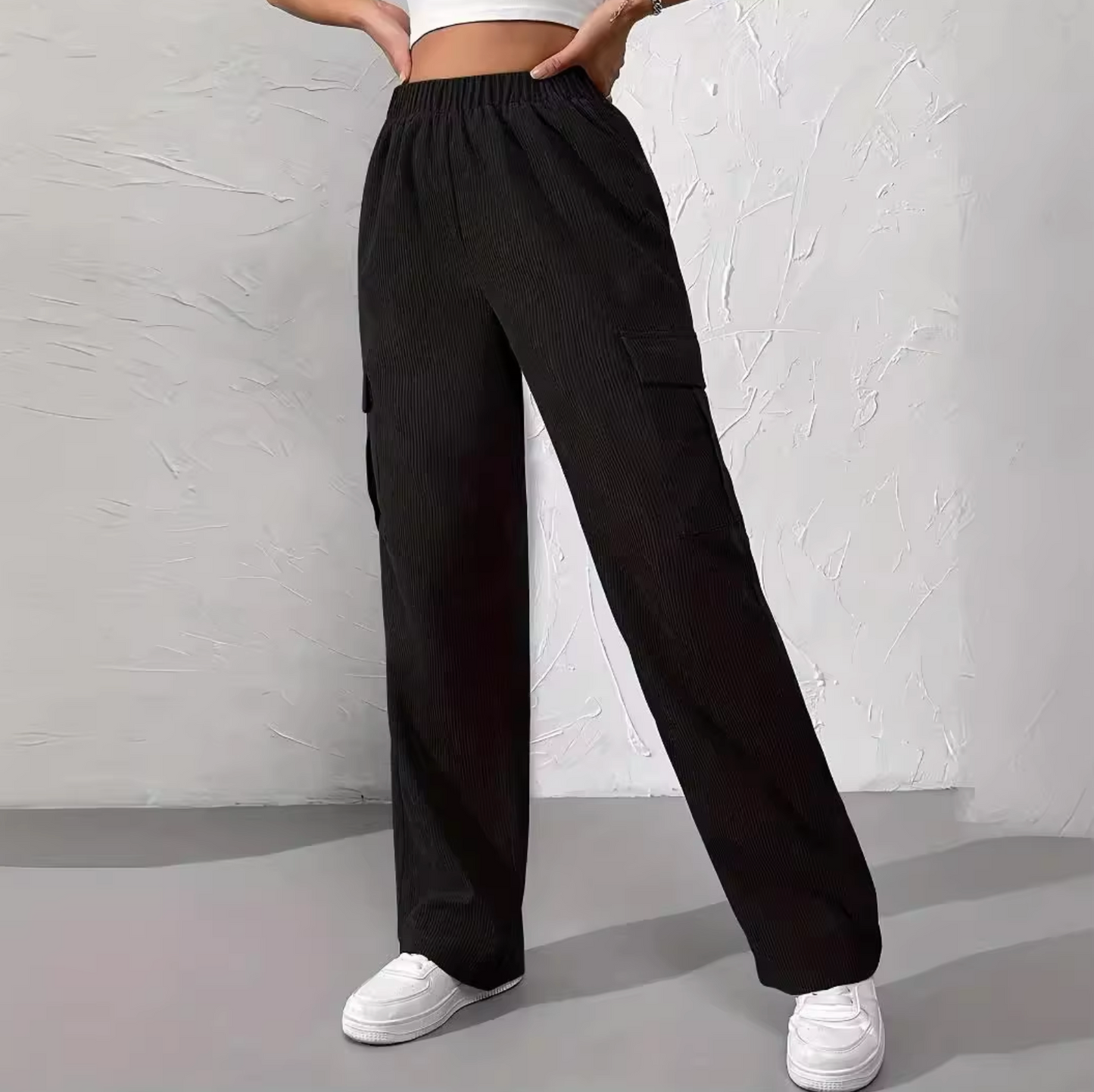 Pantalón vaquero cargo ancho mujer