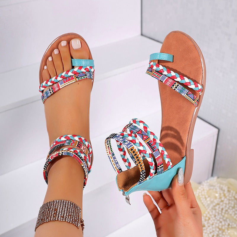 Sandalias Plana Mujer Estilo Boho Trenzadas