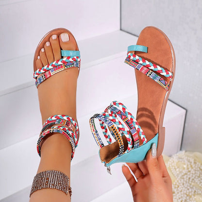 Sandalias Plana Mujer Estilo Boho Trenzadas
