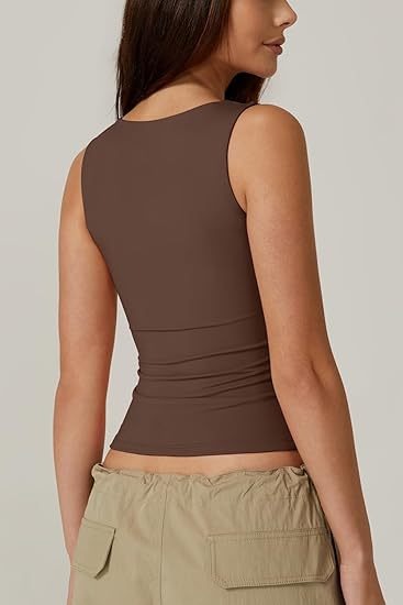 Top Mujer Cuello Cuadrado Elástico Sin Mangas