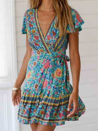Vestido Florado Mangas Anchas Informal