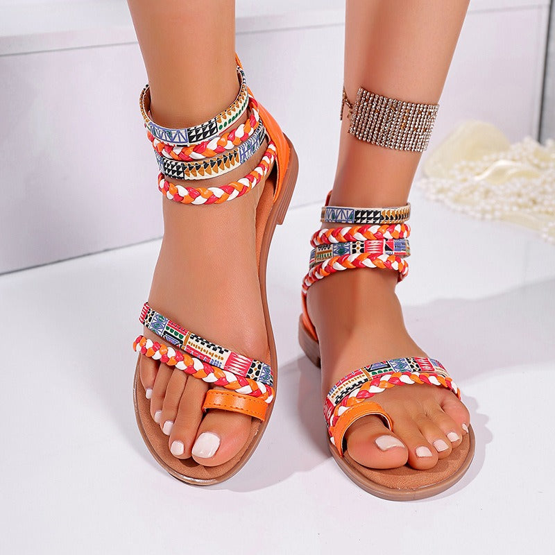 Sandalias Plana Mujer Estilo Boho Trenzadas - Vestiria