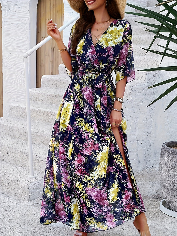 Vestido Floral Elegante Manga Corta