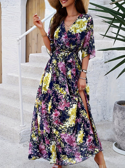 Vestido Floral Elegante Manga Corta