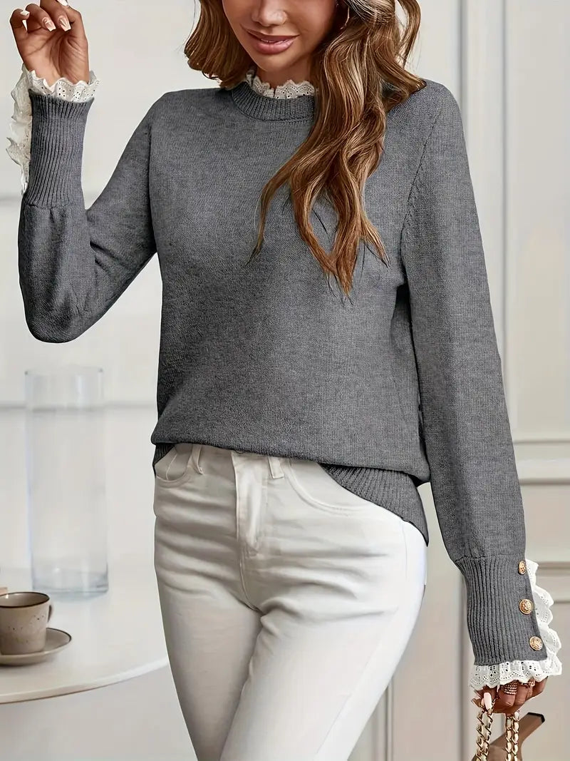 Jersey de Punto Fino con Encaje Elegante