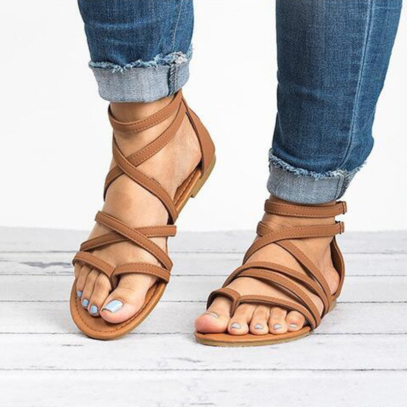 Sandalias Plana Mujer Verano con Correas Cruzadas y Diseño Chic