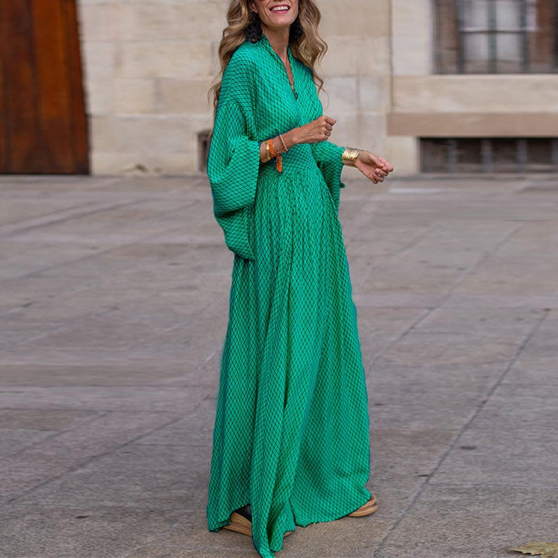 Vestido Cómodo con Cuello en V y Falda Amplia