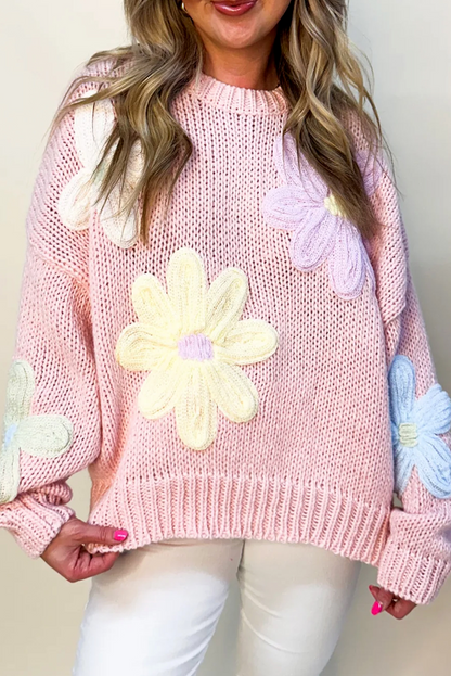 Jersey Floral Elegante con Bordados de Rosa