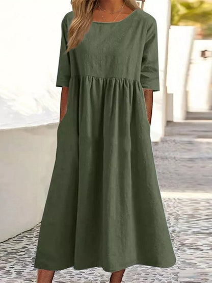Vestido Midi Elegante Manga Corta