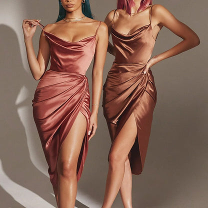 Vestido Satén Florero con Volantes y Tirantes Delicados - Vestiria