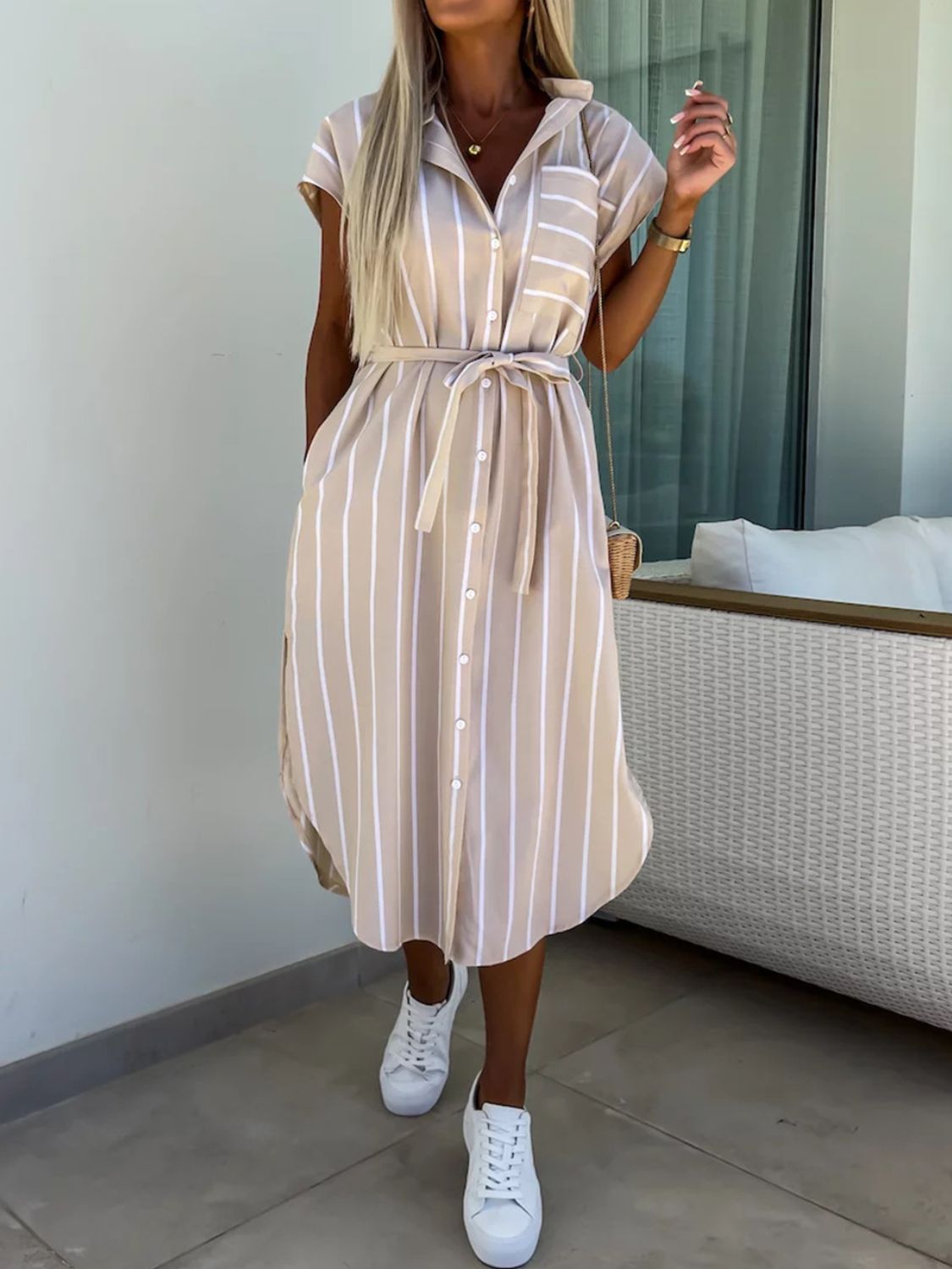 Vestido Midi Estampado Rayas Elegante - Vestiria