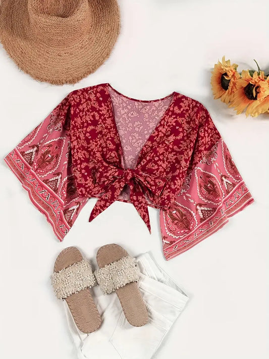 Blusa Estampada Tribal con Nudo Fashion - Vestiria