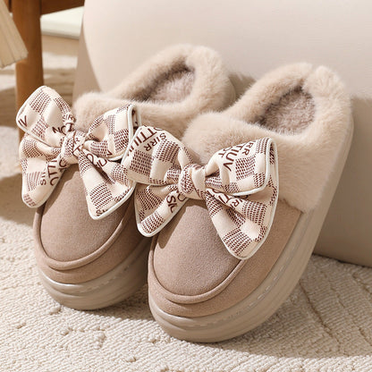 Pantuflas Mujer Peluche con Lazo Rosa