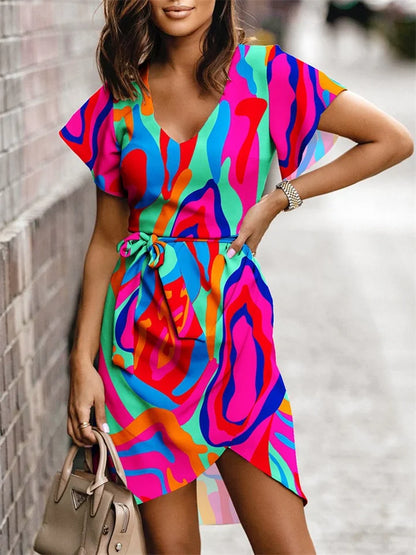Vestido Mujer Con Escote V y Cintura