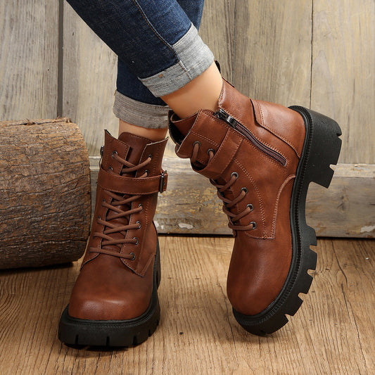Botas Mujer Altas Tacón Grueso Militar - Vestiria