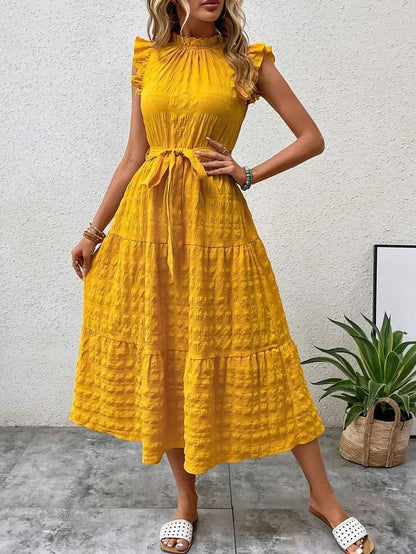 Vestido Fiesta con Cinturón y Encaje