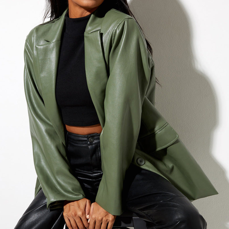 Chaqueta Mujer Imitación Piel Negra