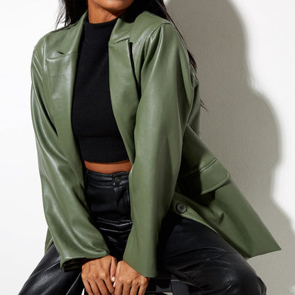 Chaqueta Mujer Imitación Piel Negra