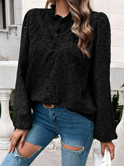 Blusa Mujer Elegante Cuello Redondo Volantada