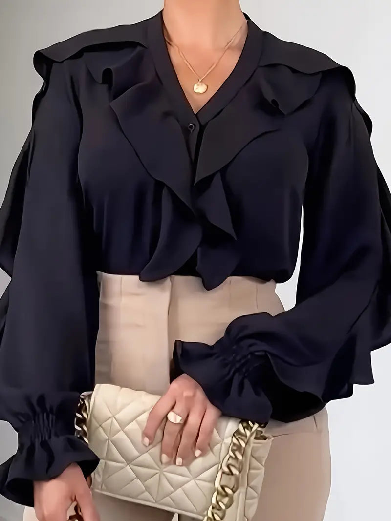 Blusa Romántica con Volantes y Manga Larga - Vestiria