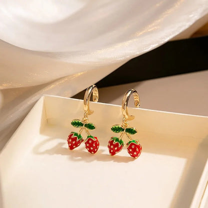 Pendientes Mujer Colgantes Frutas Esmaltadas Oro