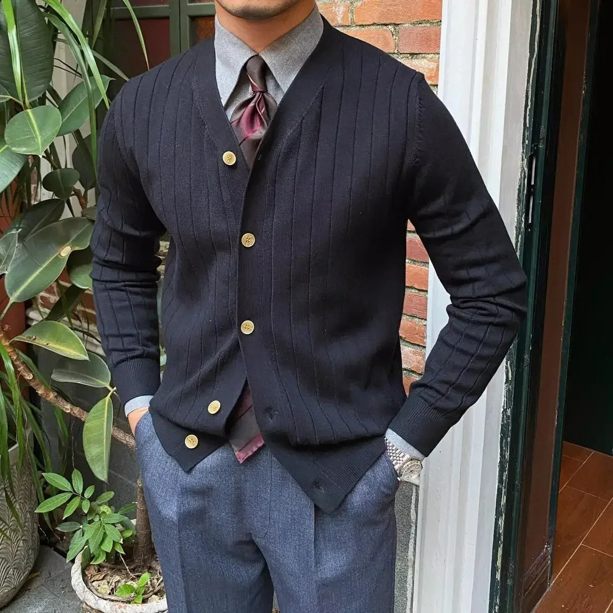 Jersey de punto cálido manga larga hombre